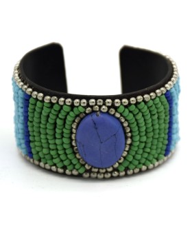 Multi Glass Beaded Stone Leather Cuff